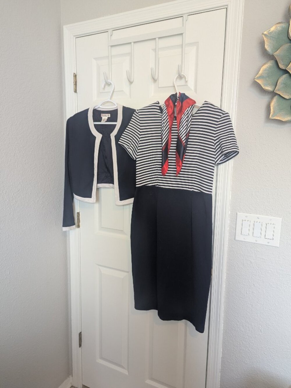 Adventures Await!  90s Nautical Navy Sheath & Jacket SET | 8 | Cotton Knit EVC